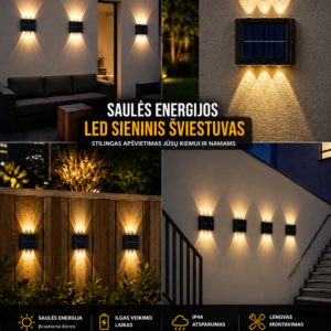 Saulės energijos LED sieniniai šviestuvai 2vnt
