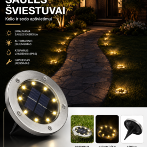 Saulės energijos LED įleidžiami šviestuvai – 12/8/4/2 vnt.