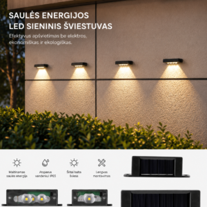 Saulės energija įkraunami LED sieniniai šviestuvai 4 vnt.