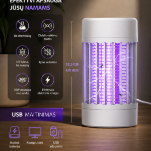 USB įkraunamas elektrinis uodų naikiklis su LED naktine šviesa